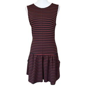 Free‎ People Striped Drop Waist Mini Dress Sleeveless Pockets Black Red Small